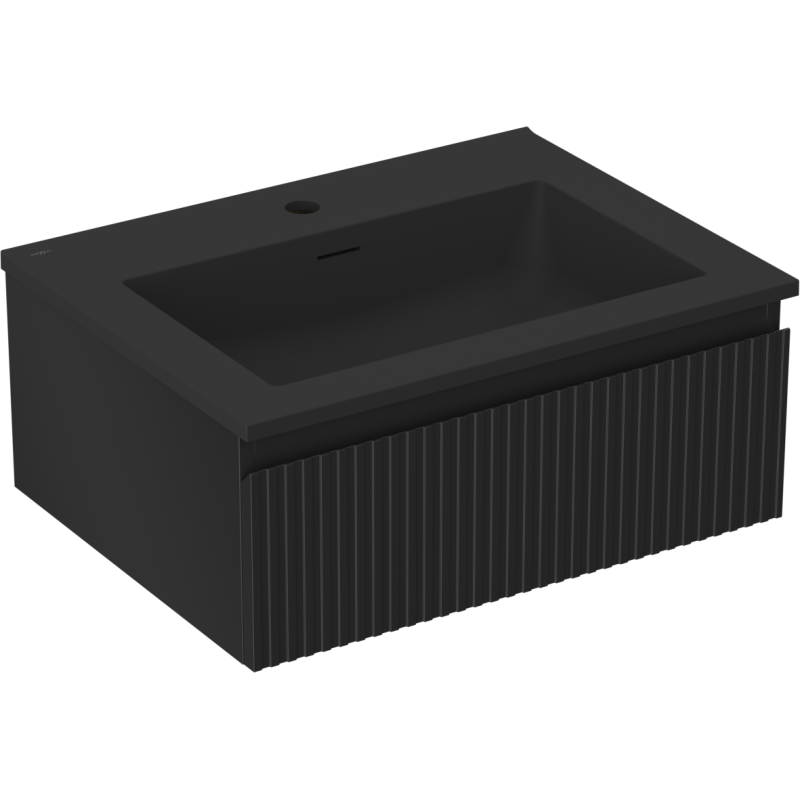 Mexen Rivel bathroom cabinet 60 cm with Otis washbasin, 1 drawer, grooved, black matte - 91A20-06023-1-BF71-W18M71