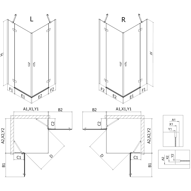 Mexen Mist-H Duo left swing shower cabin 85 x 80 cm, transparent, black - 8A5-085L-080P-70-00