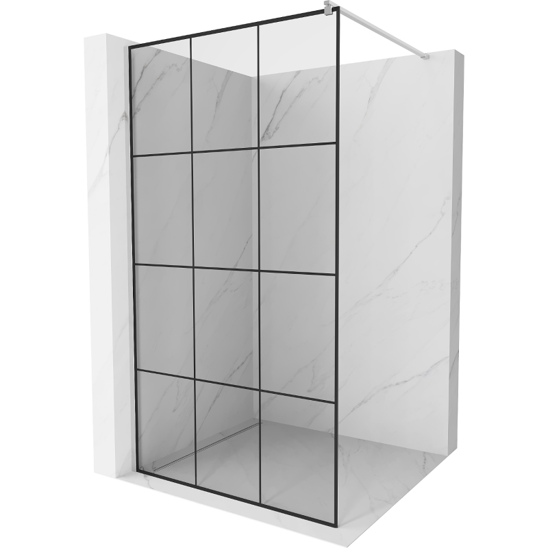Mexen Kioto Walk-in Shower Wall 100 x 200 cm, Black Grid 8 mm, Chrome - 800-100-101-01-77