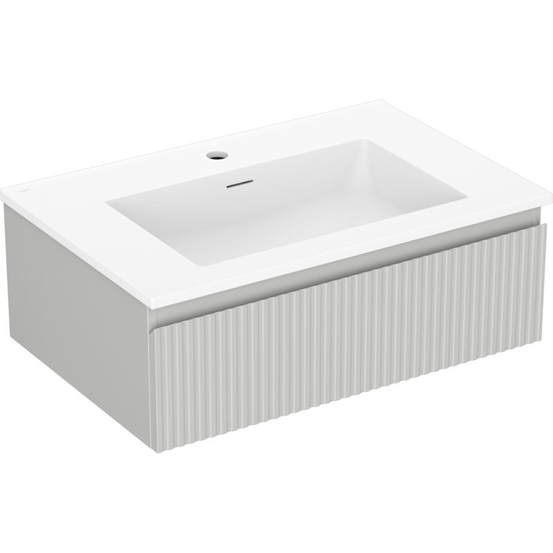 Mexen Rivel bathroom cabinet 70 cm with Otis sink, 1 drawer, fluted, grey matte/white matte - 91A20-07023-1-BF62-W18M01
