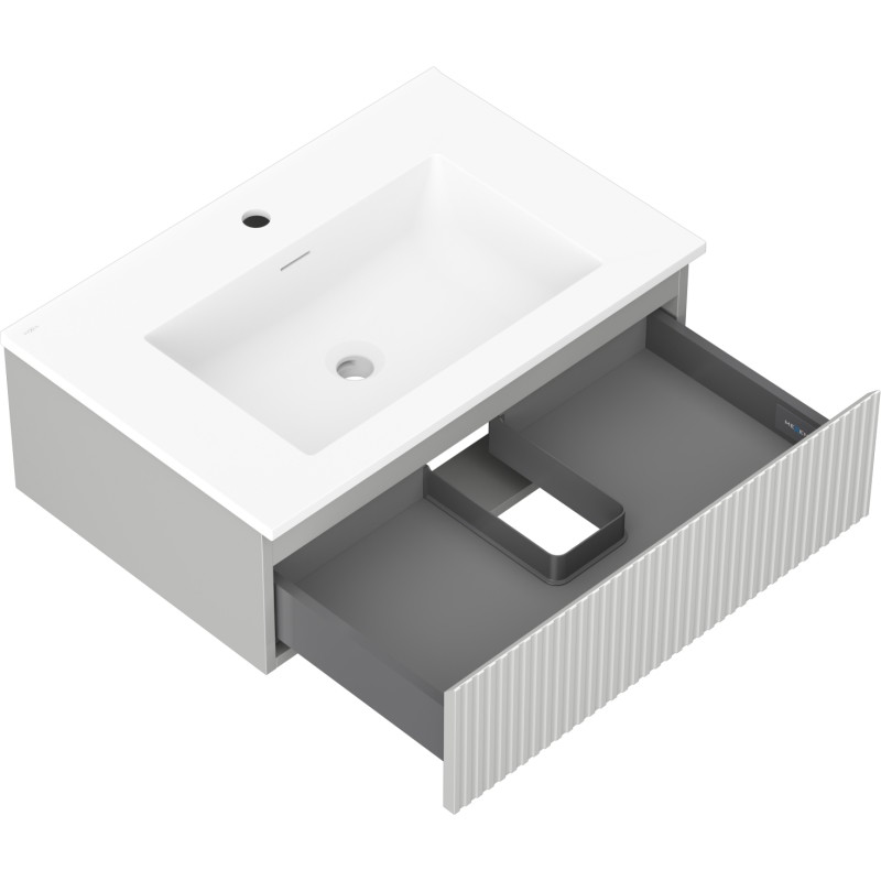 Mexen Rivel bathroom cabinet 70 cm with Otis sink, 1 drawer, fluted, gray matte/white matte - 91A20-07023-1-BF62-W18M01