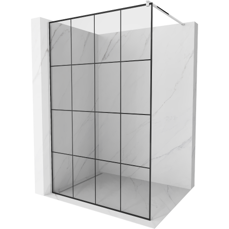 Mexen Kioto Walk-in Shower Wall 130 x 200 cm, Black Grid 8 mm, Chrome - 800-130-101-01-77