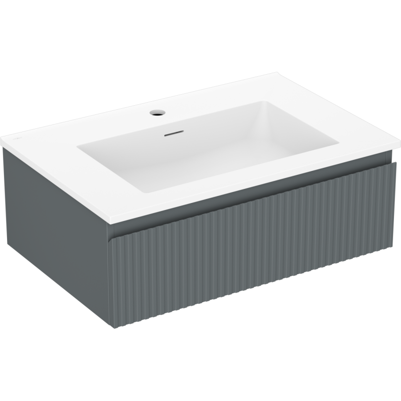 Mexen Rivel bathroom cabinet 70 cm with Otis sink, 1 drawer, fluted, graphite matte/white matte - 91A20-07023-1-BF66-W18M01
