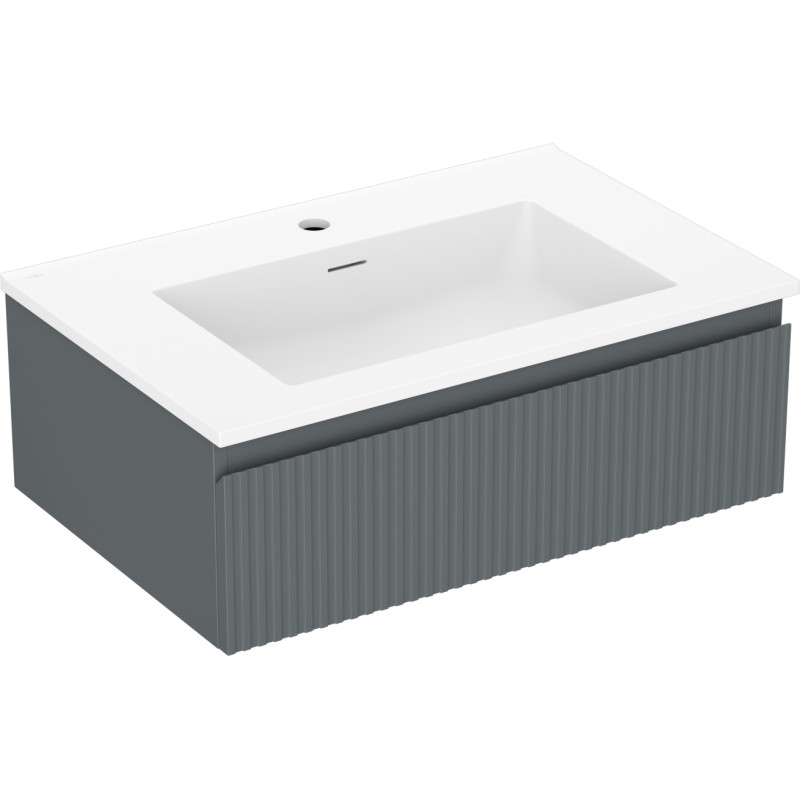 Mexen Rivel bathroom cabinet 70 cm with sink Otis, 1 drawer, grooved, graphite matte/white matte - 91A20-07023-1-BF66-W18M01