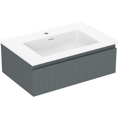 Mexen Rivel bathroom cabinet 70 cm with Otis sink, 1 drawer, fluted, graphite matte/white matte - 91A20-07023-1-BF66-W18M01