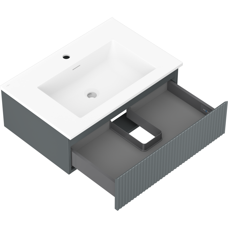 Mexen Rivel 70 cm bathroom cabinet with Otis sink, 1 drawer, grooved, graphite matt/white matt - 91A20-07023-1-BF66-W18M01
