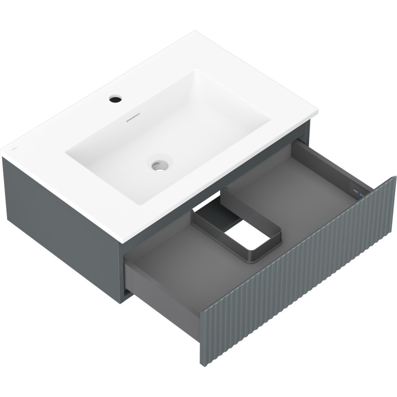 Mexen Rivel bathroom cabinet 70 cm with sink Otis, 1 drawer, grooved, graphite matte/white matte - 91A20-07023-1-BF66-W18M01