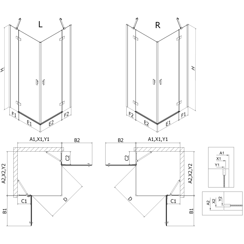 Mexen Mist-H Duo Hinged Shower Enclosure Left 115 x 85 cm, Transparent, Black - 8A5-115L-085P-70-00
