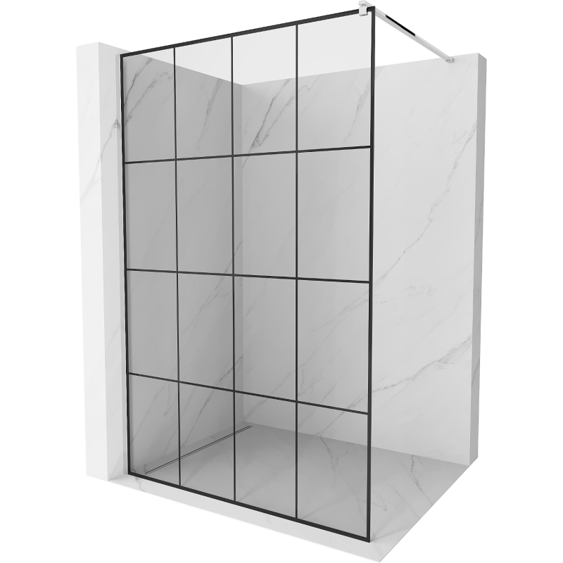 Mexen Kioto Walk-in Shower Panel 140 x 200 cm, Black Grid 8 mm, Chrome - 800-140-101-01-77