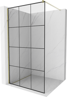 Mexen Kioto Walk-in Shower Wall 100 x 200 cm, Black Grid 8 mm, Gold - 800-100-101-50-77