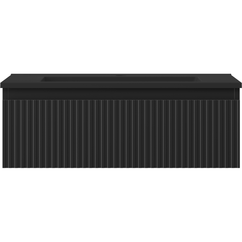 Mexen Rivel 70 cm bathroom cabinet with Otis sink, 1 drawer, fluted, black matte - 91A20-07023-1-BF71-W18M71