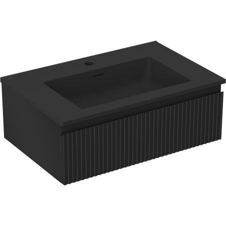 Mexen Rivel 70 cm bathroom cabinet with Otis sink, 1 drawer, fluted, black matte - 91A20-07023-1-BF71-W18M71