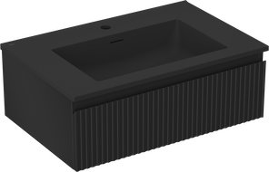 Mexen Rivel bathroom cabinet 70 cm with Otis sink, 1 drawer, fluted, black matte - 91A20-07023-1-BF71-W18M71