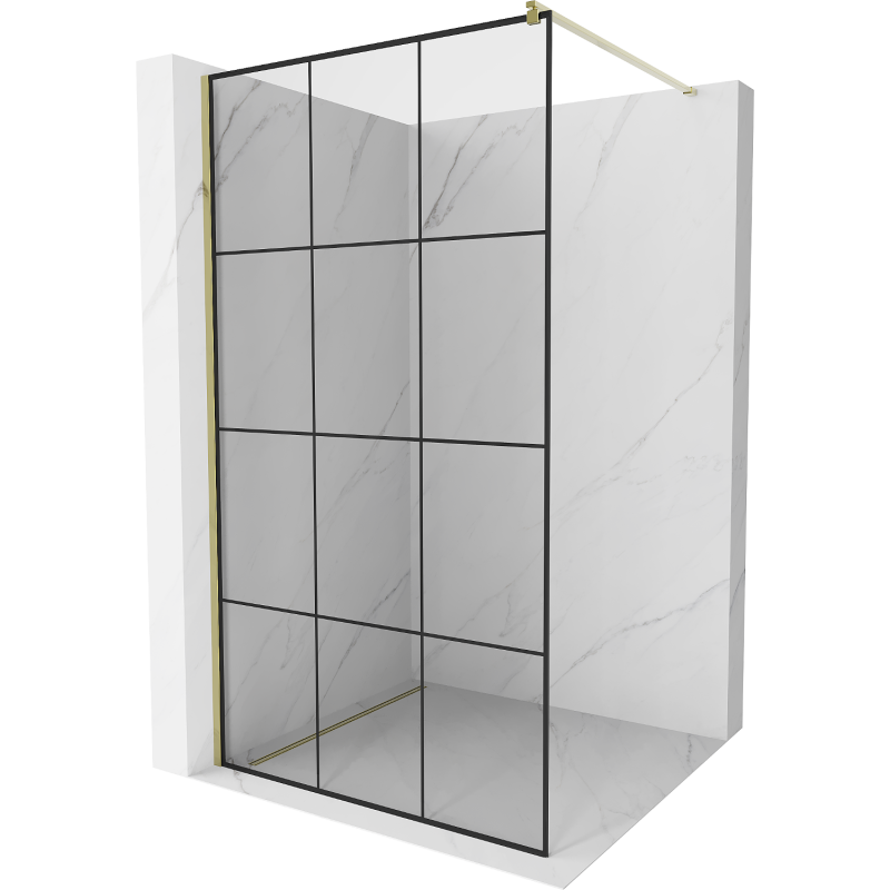 Mexen Kioto Walk-in Shower Wall 110 x 200 cm, Black Grid 8 mm, Gold - 800-110-101-50-77