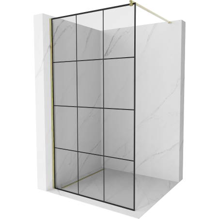 Mexen Kioto Walk-in Shower Wall 110 x 200 cm, Black Grid 8 mm, Gold - 800-110-101-50-77