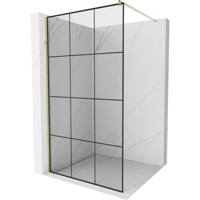 Mexen Kyoto Walk-in Shower Wall 120 x 200 cm, Black Grid 8 mm, Gold - 800-120-101-50-77