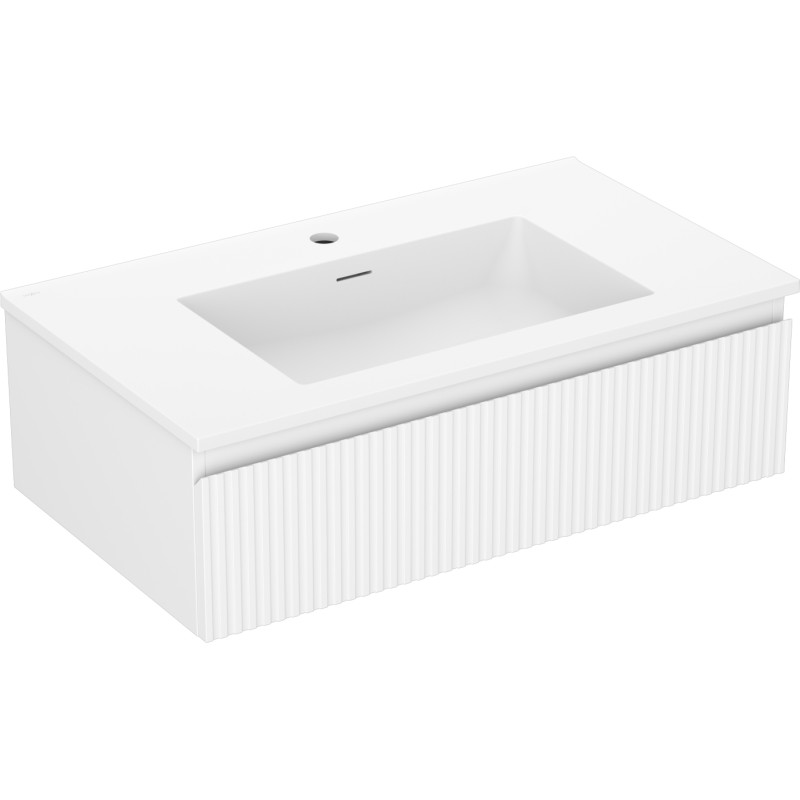 Mexen Rivel 80 cm bathroom cabinet with Otis sink, 1 drawer, grooved, white matte - 91A20-08023-1-BF01-W18M01