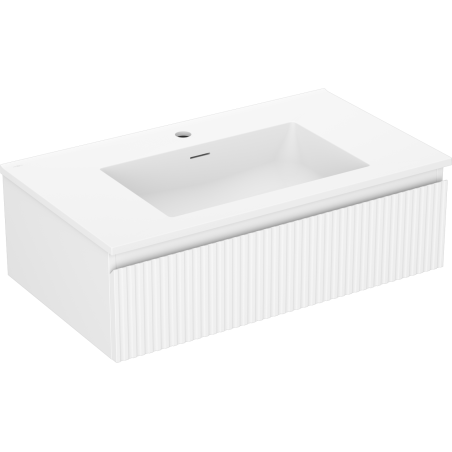 Mexen Rivel 80 cm bathroom cabinet with Otis sink, 1 drawer, grooved, white matte - 91A20-08023-1-BF01-W18M01