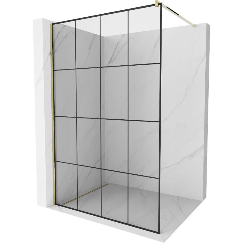 Mexen Kioto Walk-in Shower Screen 130 x 200 cm, Black Grid 8 mm, Gold - 800-130-101-50-77