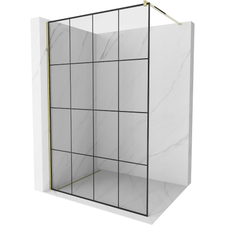 Mexen Kioto Walk-in Shower Wall 130 x 200 cm, Black Grid 8 mm, Gold - 800-130-101-50-77