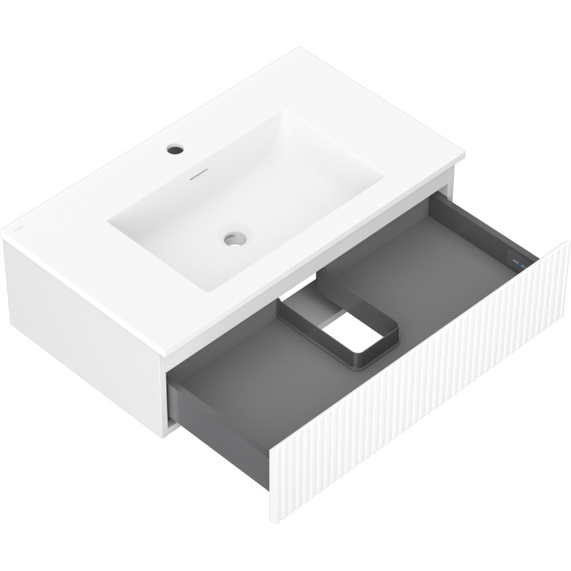 Mexen Rivel 80 cm bathroom cabinet with Otis sink, 1 drawer, grooved, white matte - 91A20-08023-1-BF01-W18M01