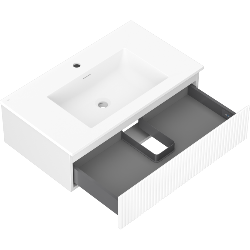 Mexen Rivel bathroom cabinet 80 cm with Otis sink, 1 drawer, grooved, white matt - 91A20-08023-1-BF01-W18M01
