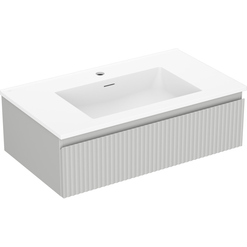 Mexen Rivel 80 cm Bathroom Cabinet with Otis Sink, 1 Drawer, Ribbed, Gray Matte/White Matte - 91A20-08023-1-BF62-W18M01