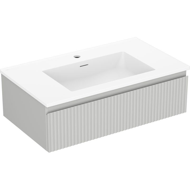 Mexen Rivel bathroom cabinet 80 cm with Otis basin, 1 drawer, fluted, grey matt/white matt - 91A20-08023-1-BF62-W18M01