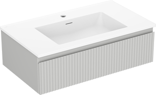 Mexen Rivel bathroom cabinet 80 cm with Otis basin, 1 drawer, fluted, grey matt/white matt - 91A20-08023-1-BF62-W18M01