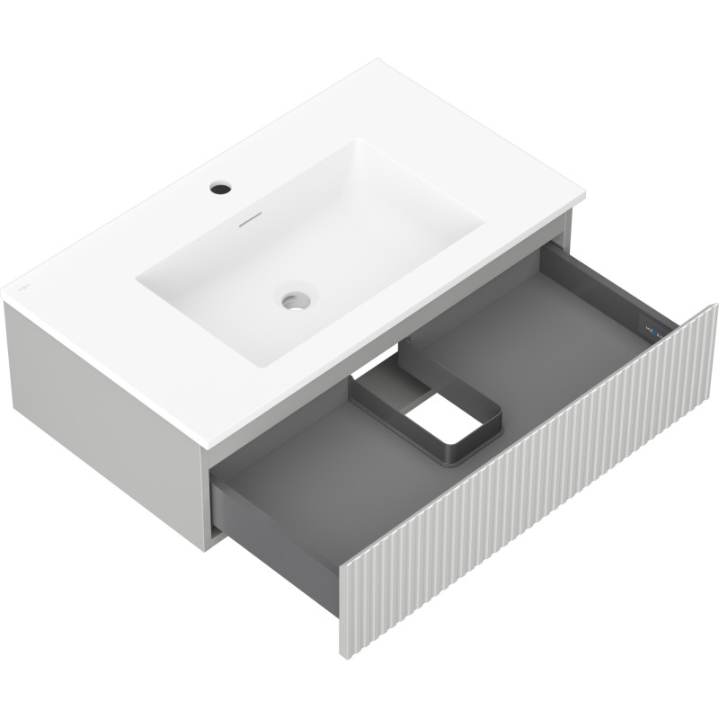 Mexen Rivel 80 cm Bathroom Cabinet with Otis Sink, 1 Drawer, Ribbed, Gray Matte/White Matte - 91A20-08023-1-BF62-W18M01