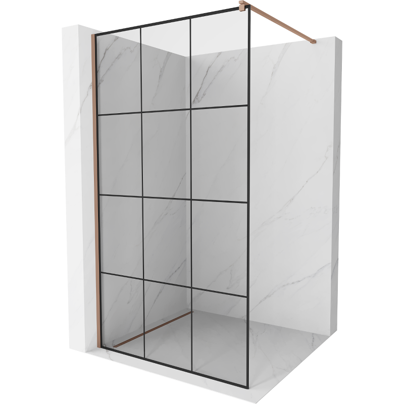 Mexen Kioto Walk-in Shower Panel 100 x 200 cm, Black Grid 8 mm, Rose Gold - 800-100-101-60-77