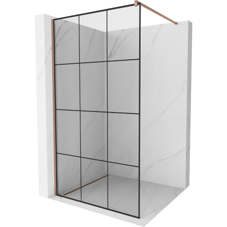 Mexen Kioto Walk-in Shower Panel 100 x 200 cm, Black Grid 8 mm, Rose Gold - 800-100-101-60-77