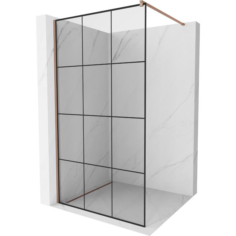 Mexen Kioto shower screen 120 x 200 cm, Transparent/Black pattern 8 mm, Rose gold - 800-120-101-60-77