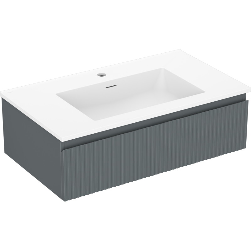 Mexen Rivel bathroom cabinet 80 cm with sink Otis, 1 drawer, grooved, matte graphite/white matte - 91A20-08023-1-BF66-W18M01