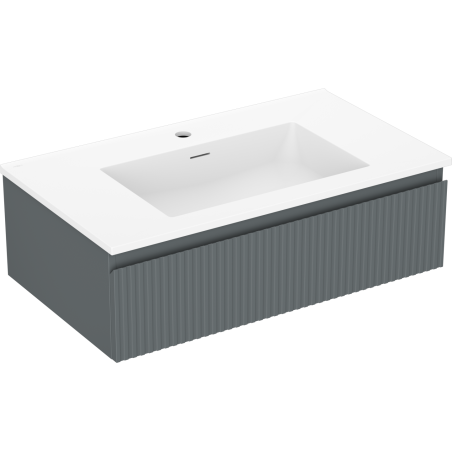 Mexen Rivel bathroom cabinet 80 cm with Otis sink, 1 drawer, fluted, graphite matt/white matt - 91A20-08023-1-BF66-W18M01