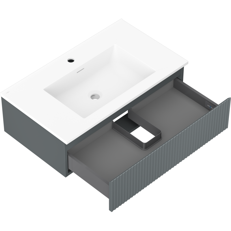 Mexen Rivel bathroom cabinet 80 cm with Otis sink, 1 drawer, fluted, graphite matt/white matt - 91A20-08023-1-BF66-W18M01