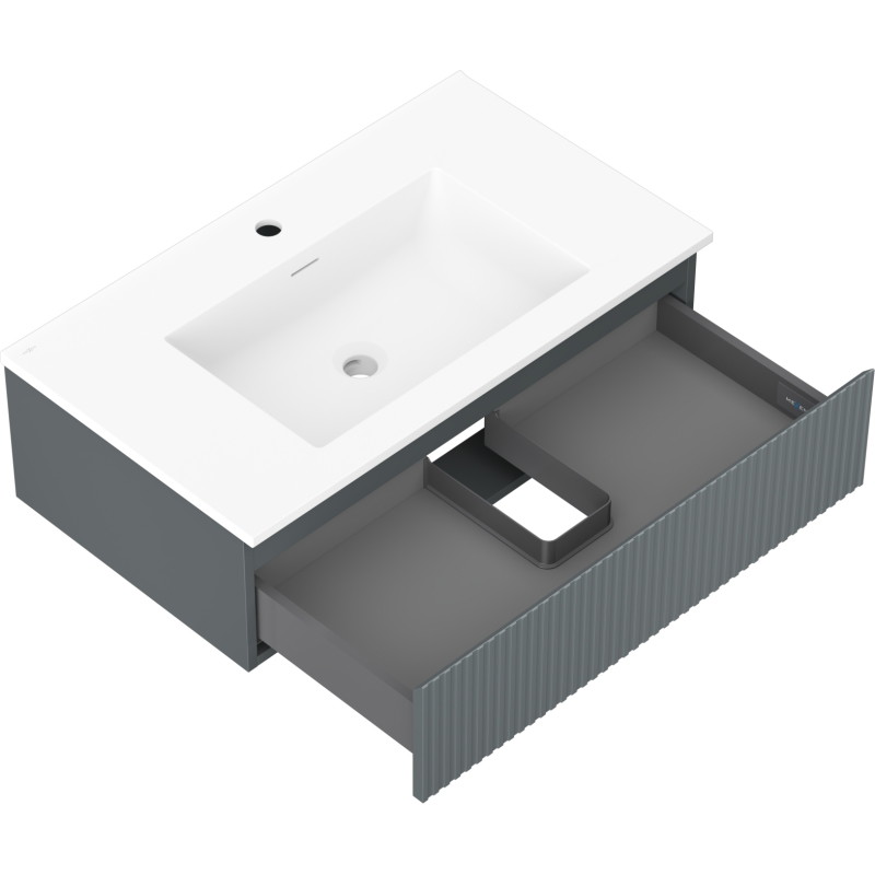 Mexen Rivel bathroom cabinet 80 cm with sink Otis, 1 drawer, grooved, matte graphite/white matte - 91A20-08023-1-BF66-W18M01