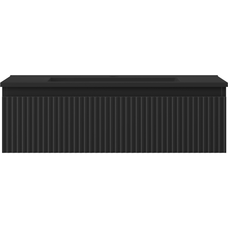 Mexen Rivel 80 cm Bathroom Cabinet with Otis Sink, 1 Drawer, Grooved, Black Matte - 91A20-08023-1-BF71-W18M71