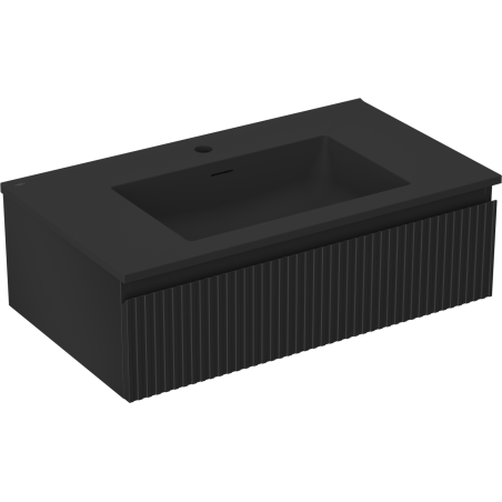 Mexen Rivel 80 cm Bathroom Cabinet with Otis Sink, 1 Drawer, Grooved, Black Matte - 91A20-08023-1-BF71-W18M71