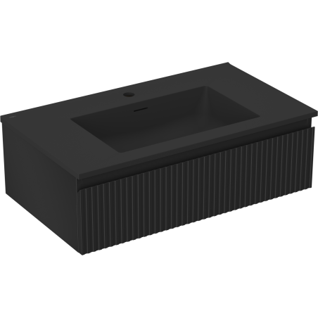 Mexen Rivel bathroom cabinet 80 cm with Otis sink, 1 drawer, fluted, black matte - 91A20-08023-1-BF71-W18M71