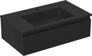 Mexen Rivel bathroom cabinet 80 cm with Otis sink, 1 drawer, fluted, black matte - 91A20-08023-1-BF71-W18M71
