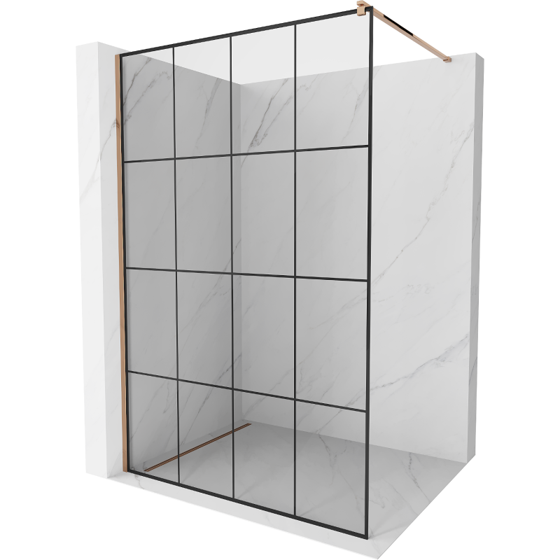 Mexen Kioto shower screen 140 x 200 cm, Transparent/Black pattern 8 mm, Rose gold - 800-140-101-60-77