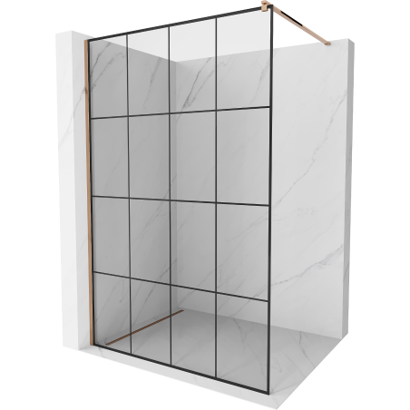 Mexen Kioto shower screen 140 x 200 cm, Transparent/Black pattern 8 mm, Rose gold - 800-140-101-60-77