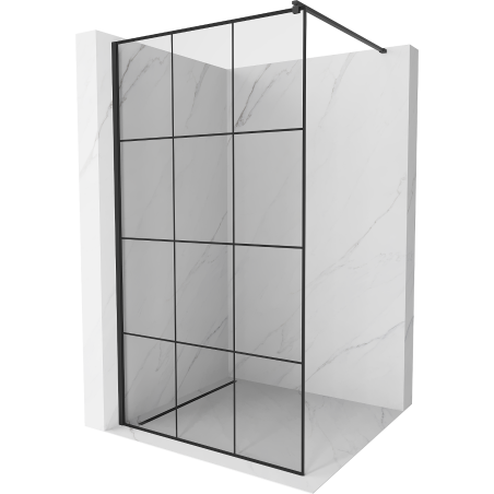 Mexen Kioto Walk-in shower wall 100 x 200 cm, black grid 8 mm, black - 800-100-101-70-77