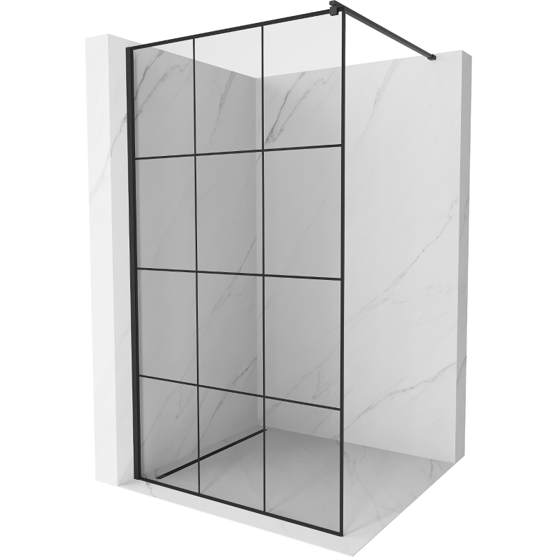 Mexen Kioto Walk-in Shower Panel 110 x 200 cm, Black Grid 8 mm, Black - 800-110-101-70-77