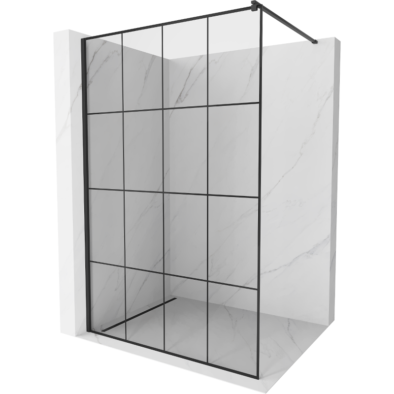 Mexen Kioto shower screen 130 x 200 cm, Transparent/Black pattern 8 mm, Black - 800-130-101-70-77