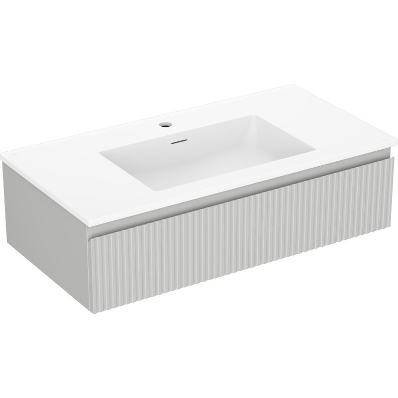 Mexen Rivel Bathroom Cabinet 90 cm with Otis Sink, 1 Drawer, Fluted, Grey Matte/White Matte - 91A20-09023-1-BF62-W18M01