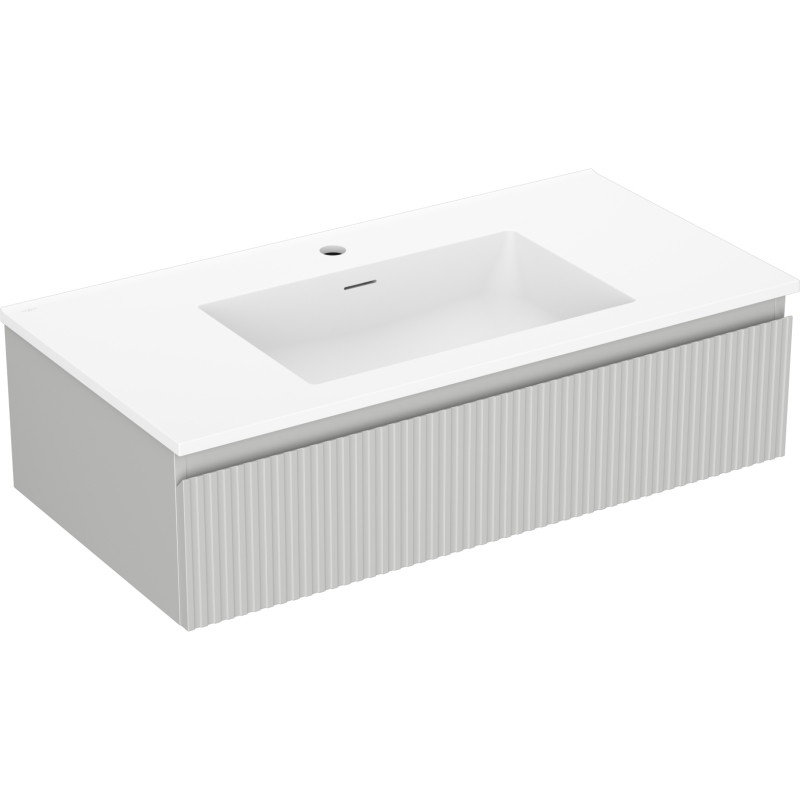 Mexen Rivel bathroom cabinet 90 cm with Otis sink, 1 drawer, grooved, matte gray/white matte - 91A20-09023-1-BF62-W18M01