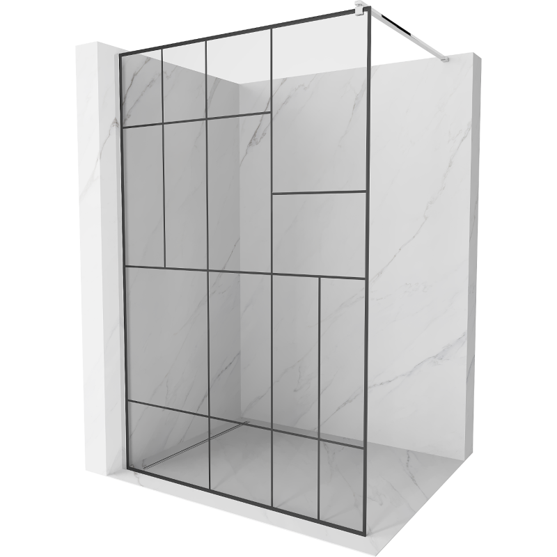 Mexen Kioto walk-in shower wall 130 x 200 cm, black pattern 8 mm, chrome - 800-130-101-01-78