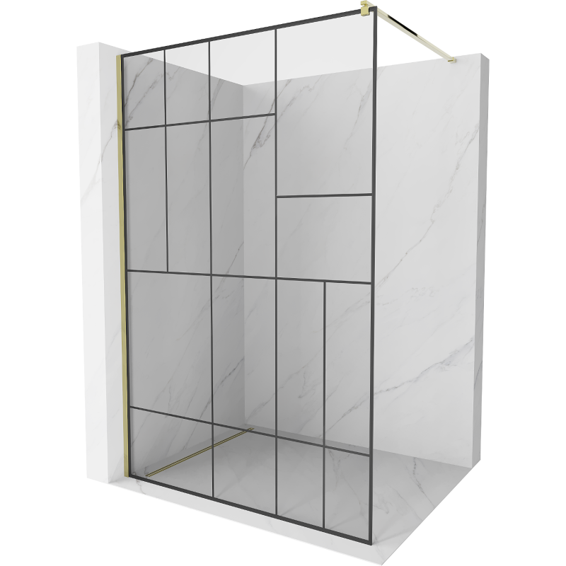 Mexen Kioto Walk-in Shower Wall 80 x 200 cm, Black Pattern 8 mm, Gold - 800-080-101-50-78